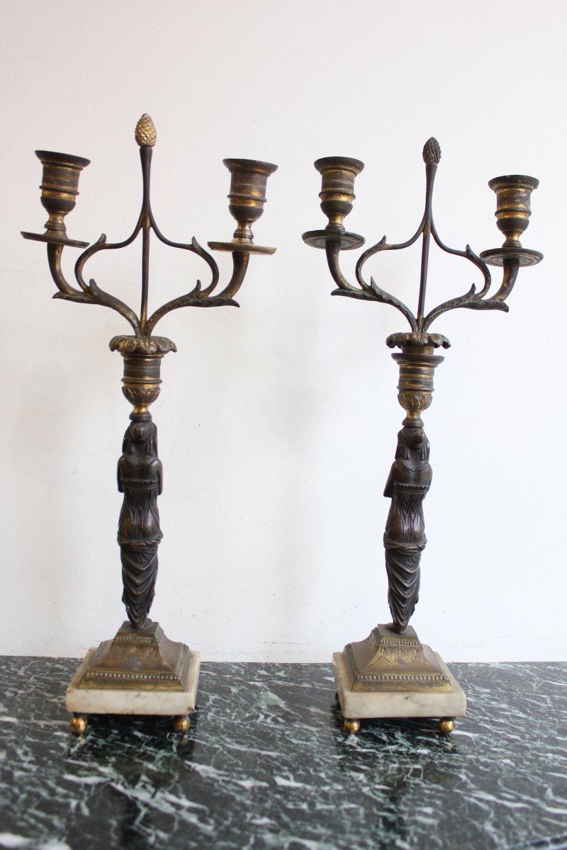 Paire De  Candélabres Empire Epoque XIXème Siècle-photo-4
