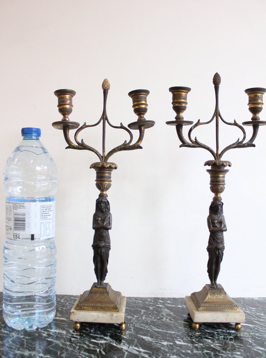 Paire De  Candélabres Empire Epoque XIXème Siècle-photo-8