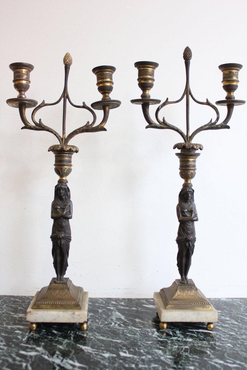 Paire De  Candélabres Empire Epoque XIXème Siècle