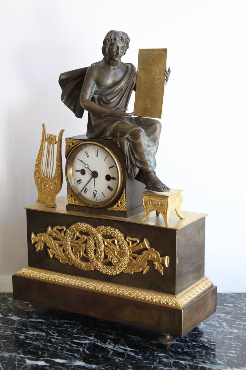 Empire Clock In Gilt Bronze 19th Century-photo-3