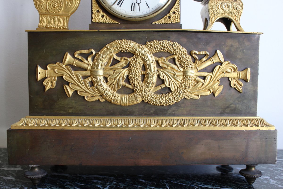 Empire Clock In Gilt Bronze 19th Century-photo-5