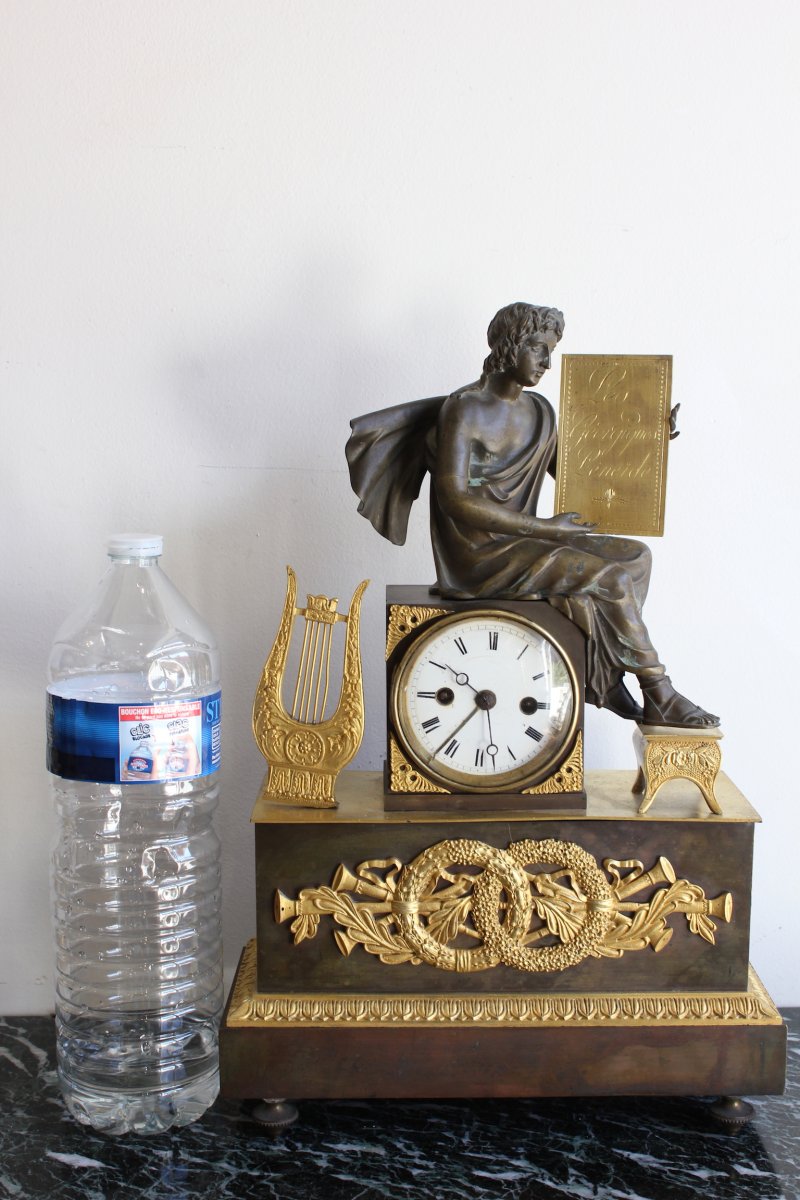 Empire Clock In Gilt Bronze 19th Century-photo-8