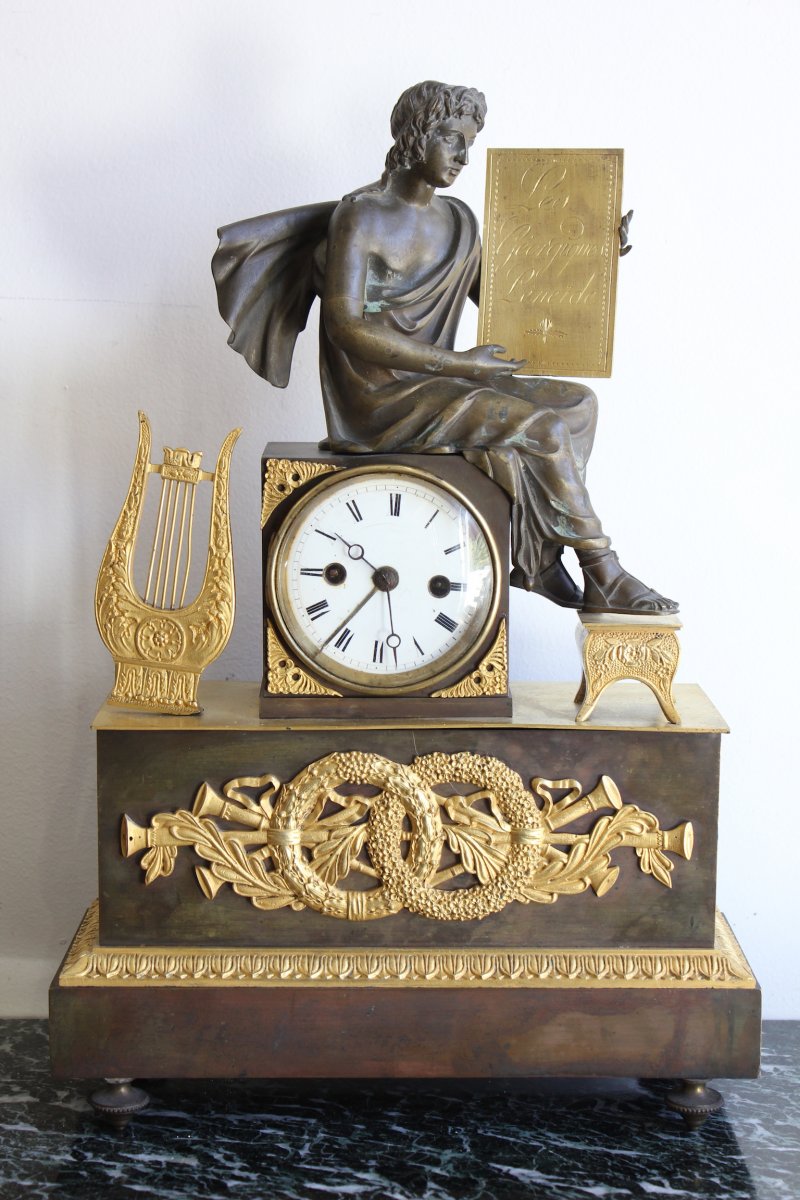 Empire Clock In Gilt Bronze 19th Century