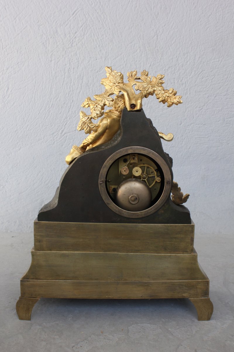 Pendule Joueur De Violon Endormi en Bronze Doré  Fin XIXème-photo-3