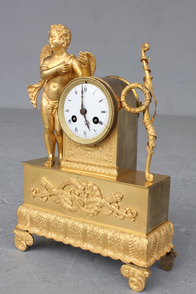 19th C. Gilt Bronze Clock With Angel Decor-photo-3