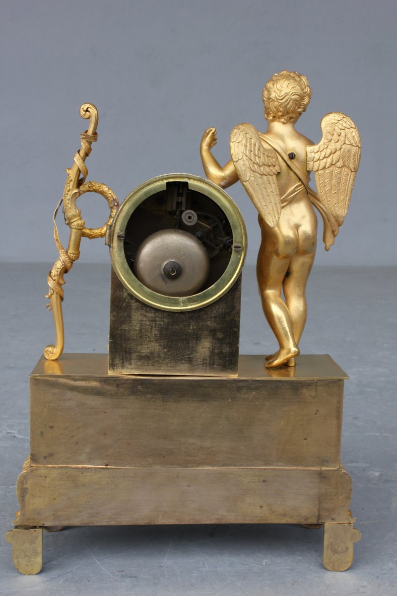 19th C. Gilt Bronze Clock With Angel Decor-photo-4
