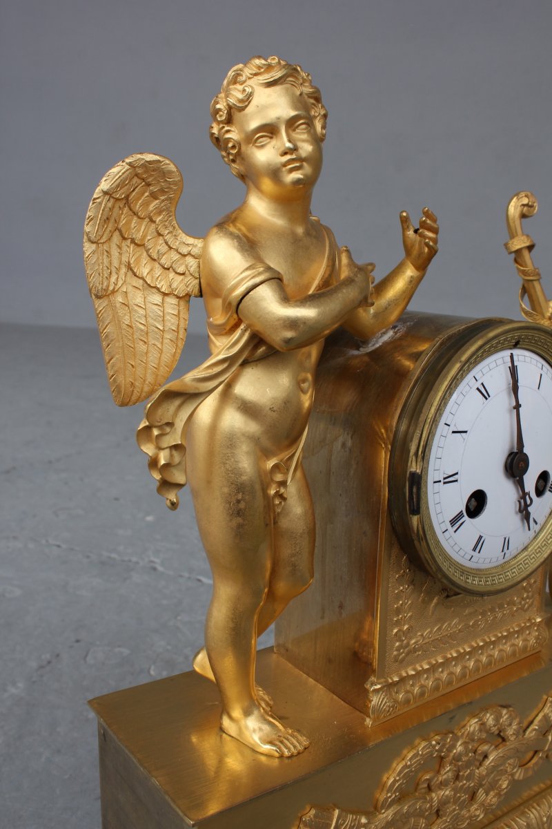 19th C. Gilt Bronze Clock With Angel Decor-photo-3