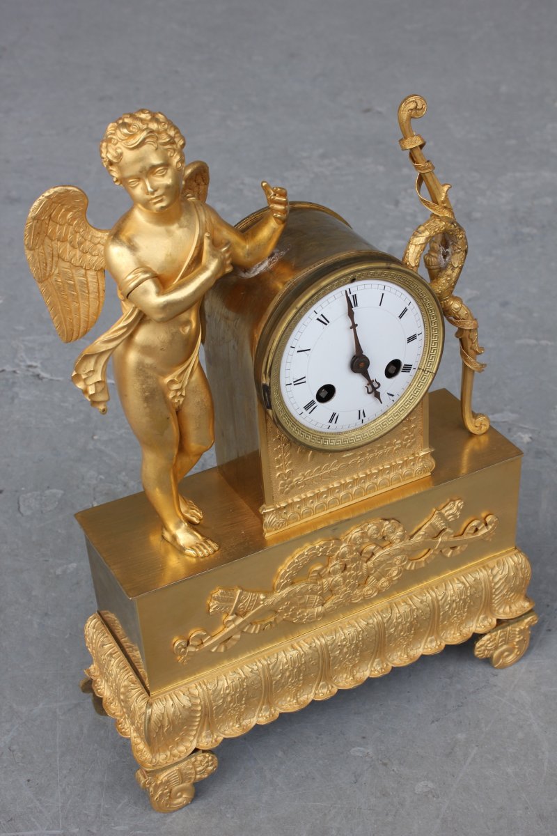 19th C. Gilt Bronze Clock With Angel Decor-photo-5
