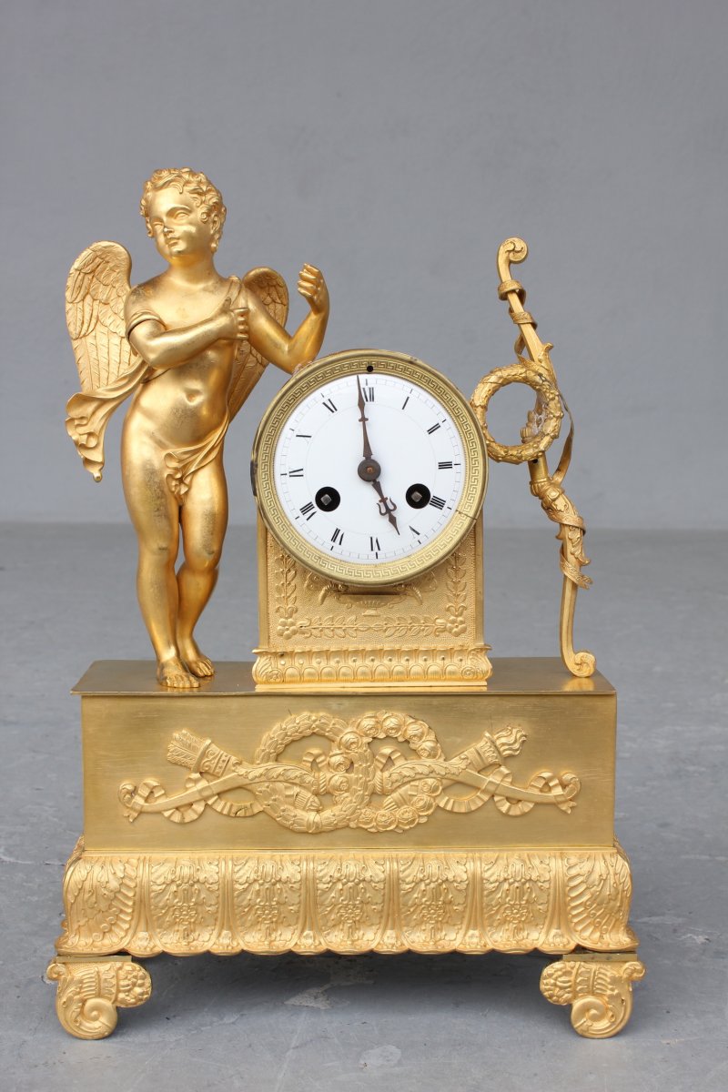 19th C. Gilt Bronze Clock With Angel Decor