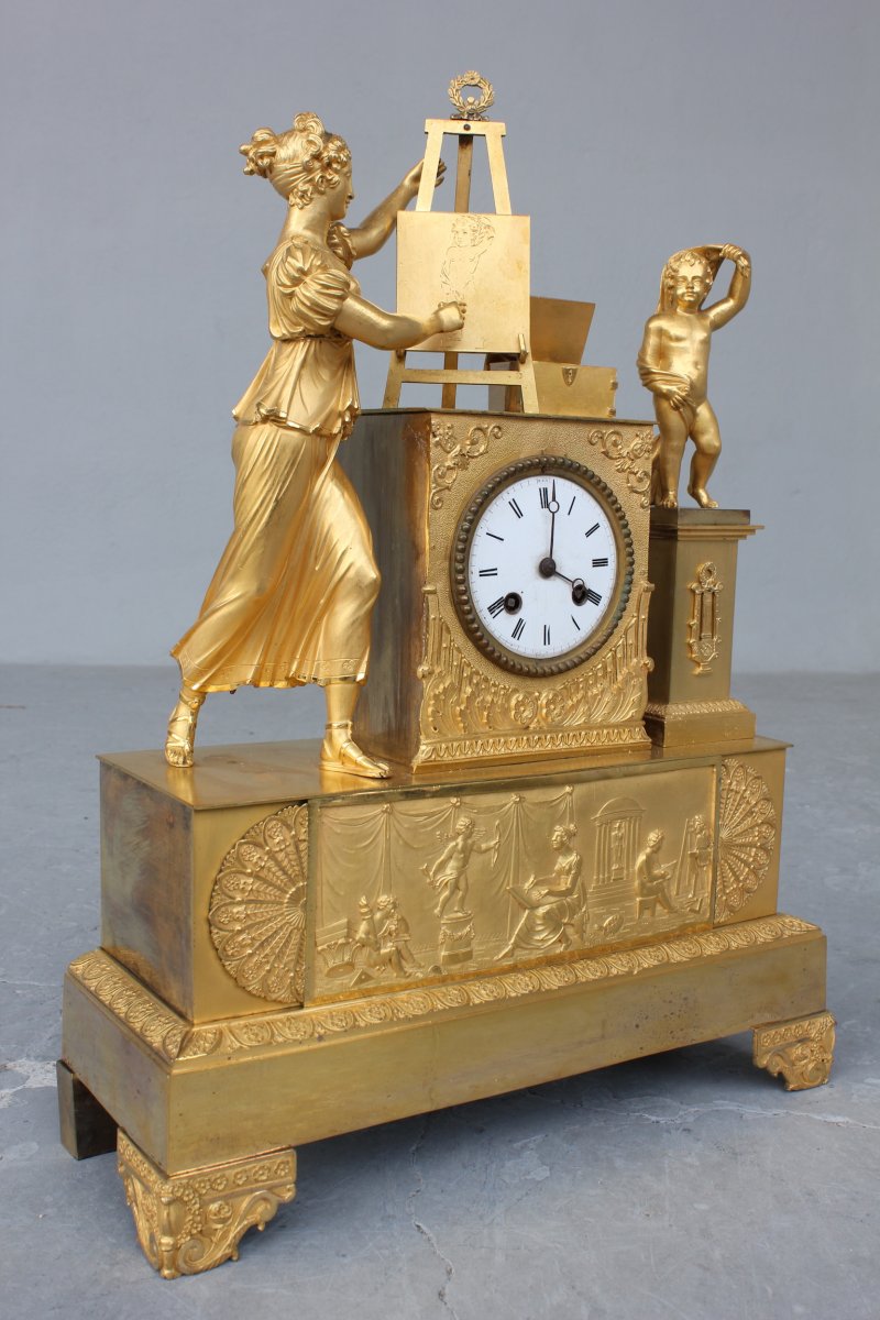 19th C. Gilt Bronze Clock  Allegory Of Painting -photo-2