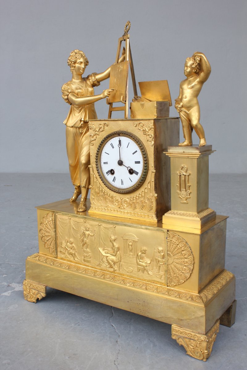 19th C. Gilt Bronze Clock  Allegory Of Painting -photo-3