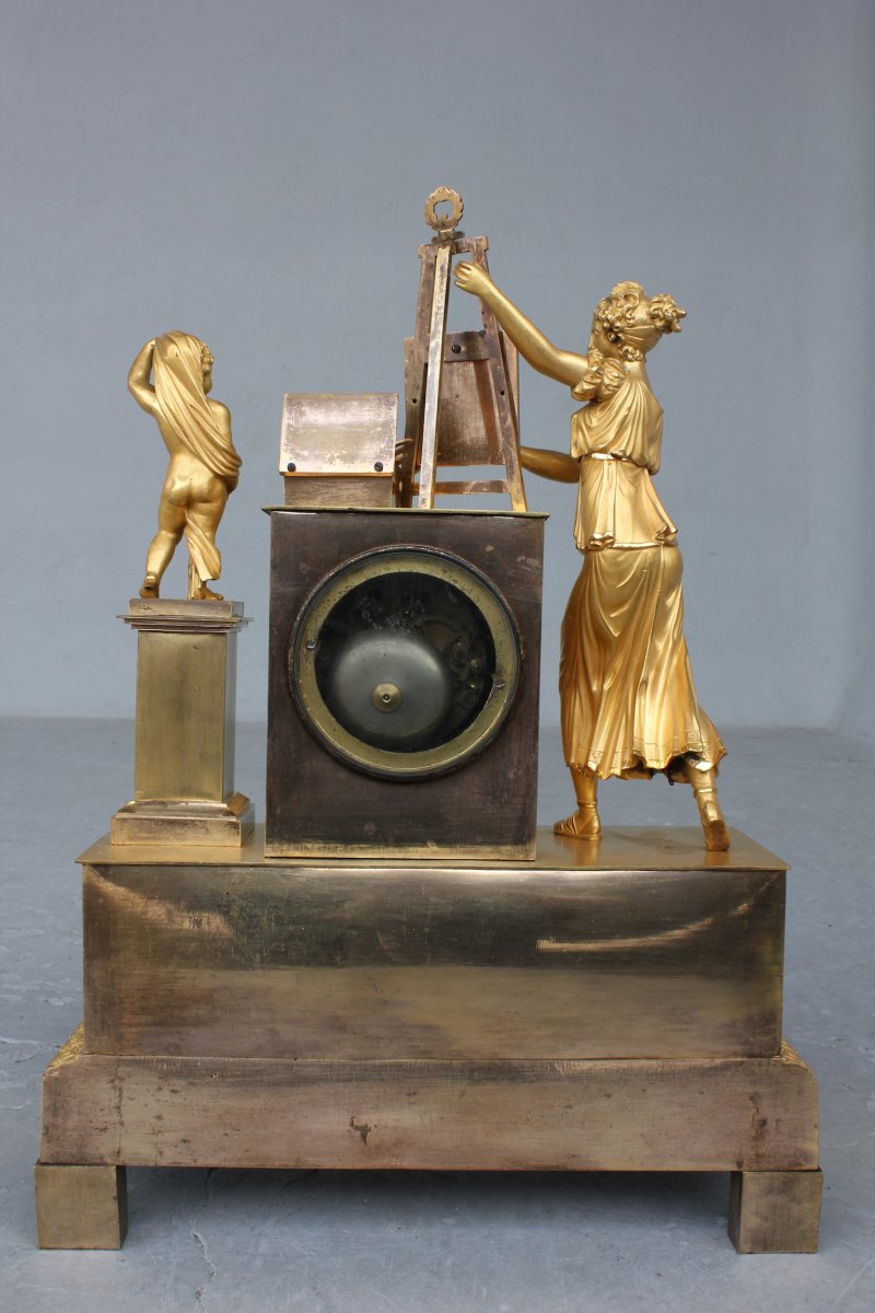 19th C. Gilt Bronze Clock  Allegory Of Painting -photo-4