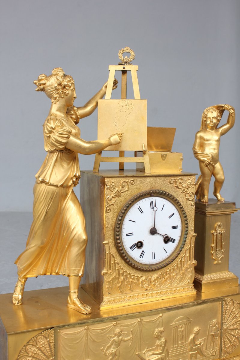 19th C. Gilt Bronze Clock  Allegory Of Painting -photo-2