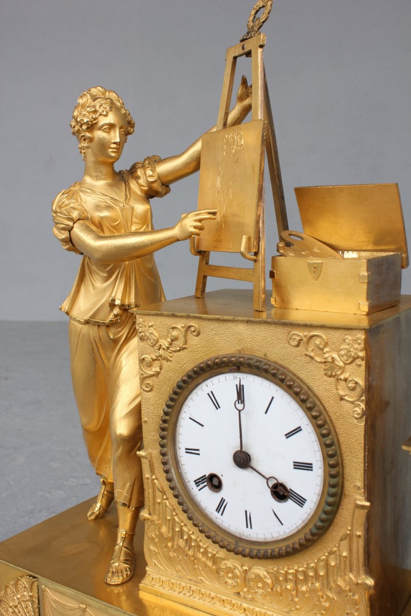 19th C. Gilt Bronze Clock  Allegory Of Painting -photo-3