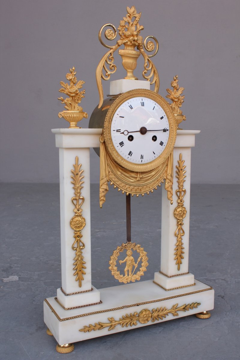 Pendule Portique En Marbre Blanc XIXème Siècle-photo-2