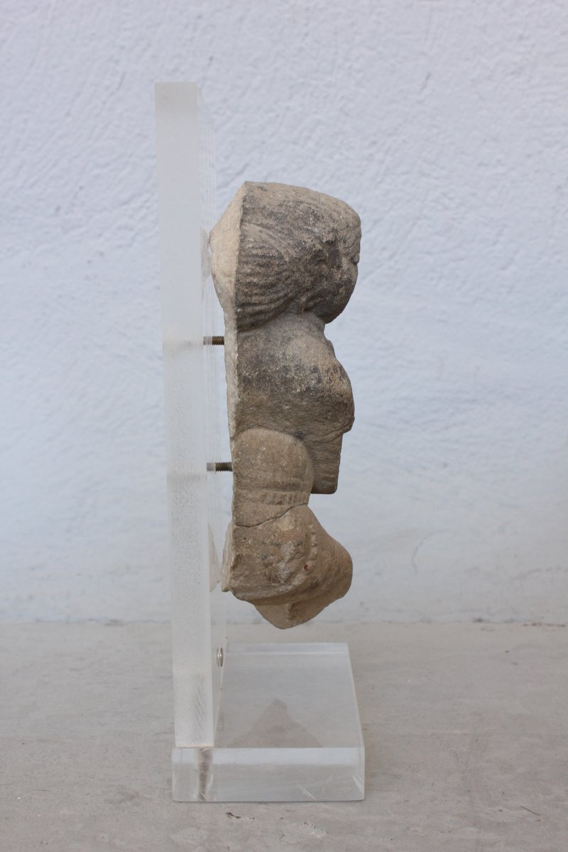 Tête Indienne En Pierre Epoque Antique-photo-2