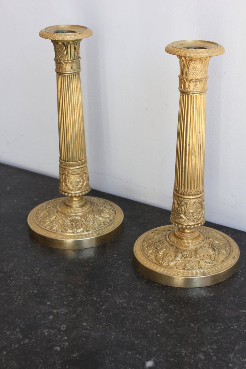 Pair Of Candlesticks In Gilt Bronze XIXth Century-photo-3