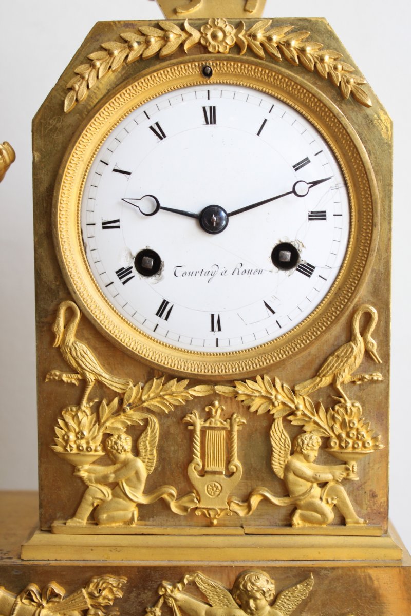 French Empire Cherub Gilt Bronze Clock-photo-2