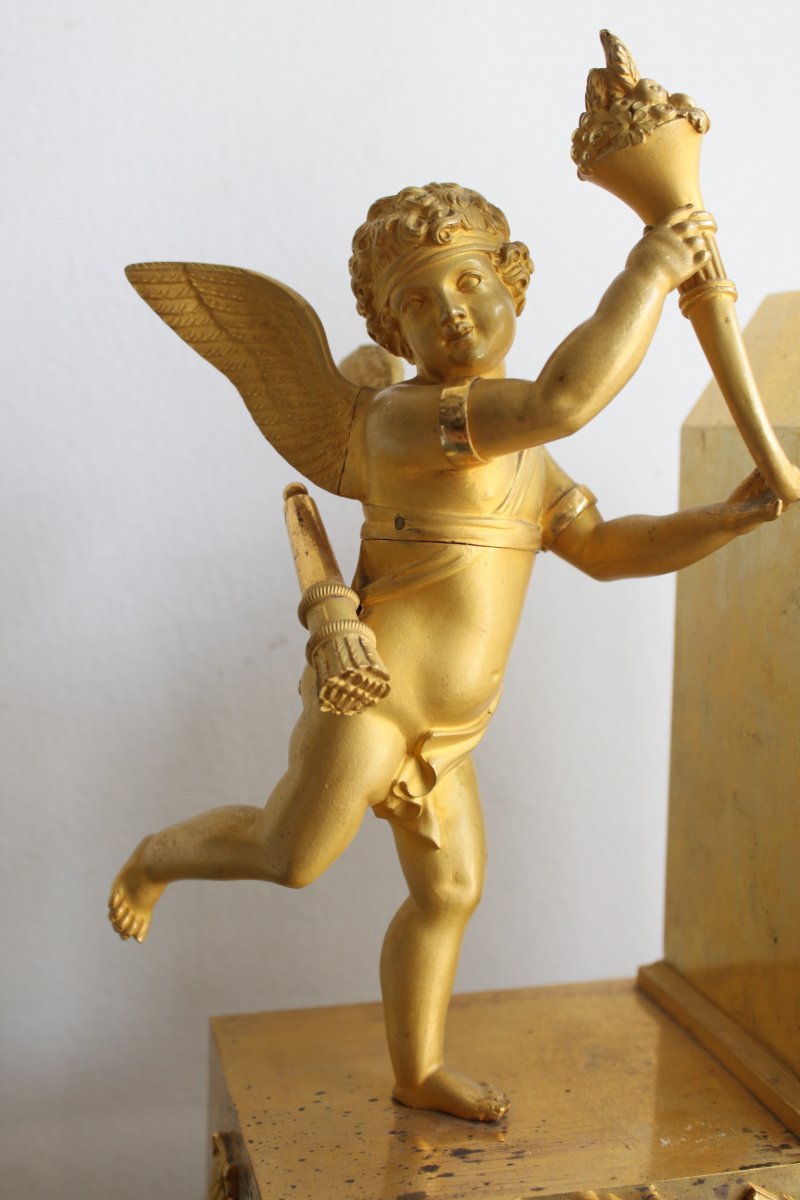 French Empire Cherub Gilt Bronze Clock-photo-3