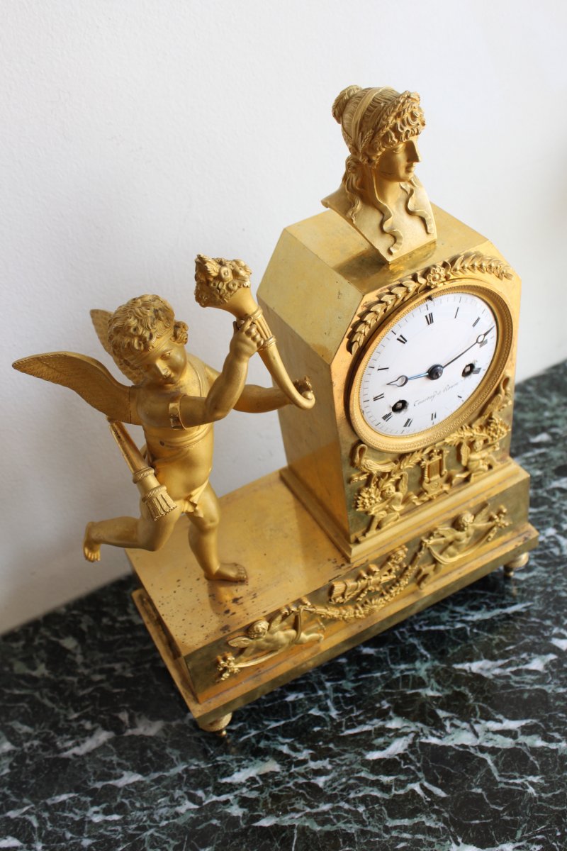 French Empire Cherub Gilt Bronze Clock-photo-7