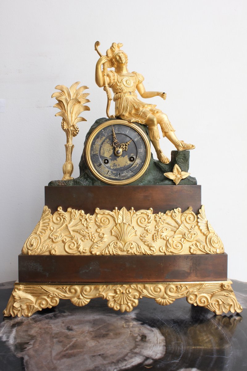 19th Century Restoration Clock With Archer Decor 