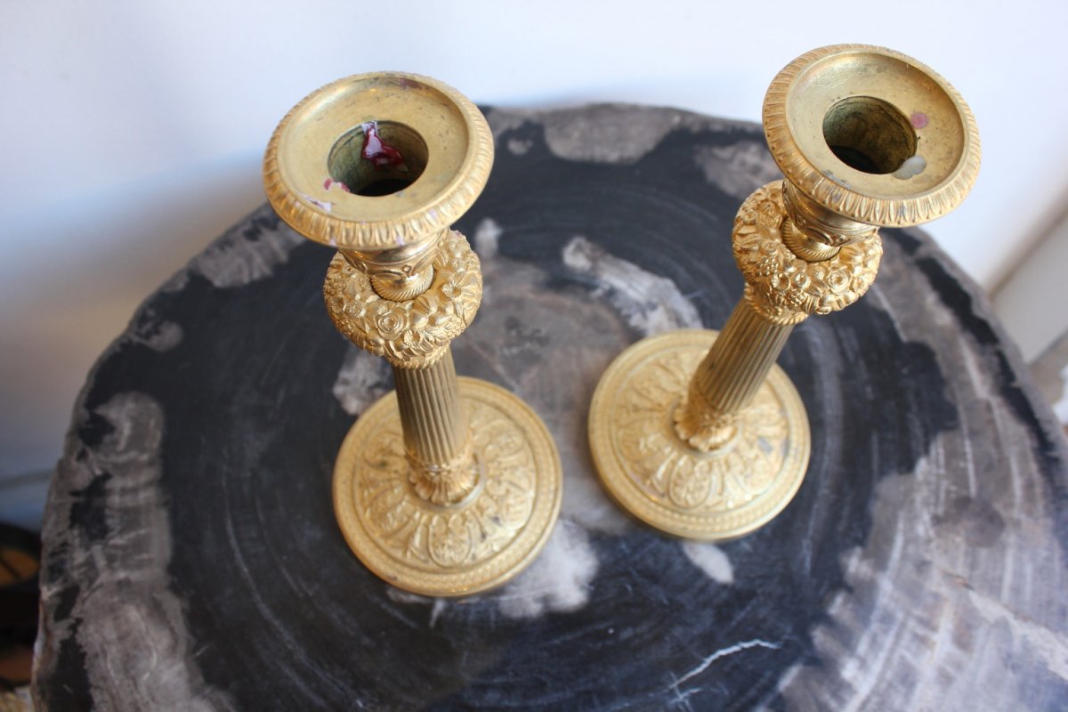 Pair Of Gilt Bronze Candelabras 19th Century-photo-5