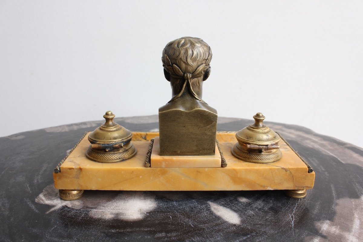 19th Century Inkwell In Bronze And Marble -photo-4