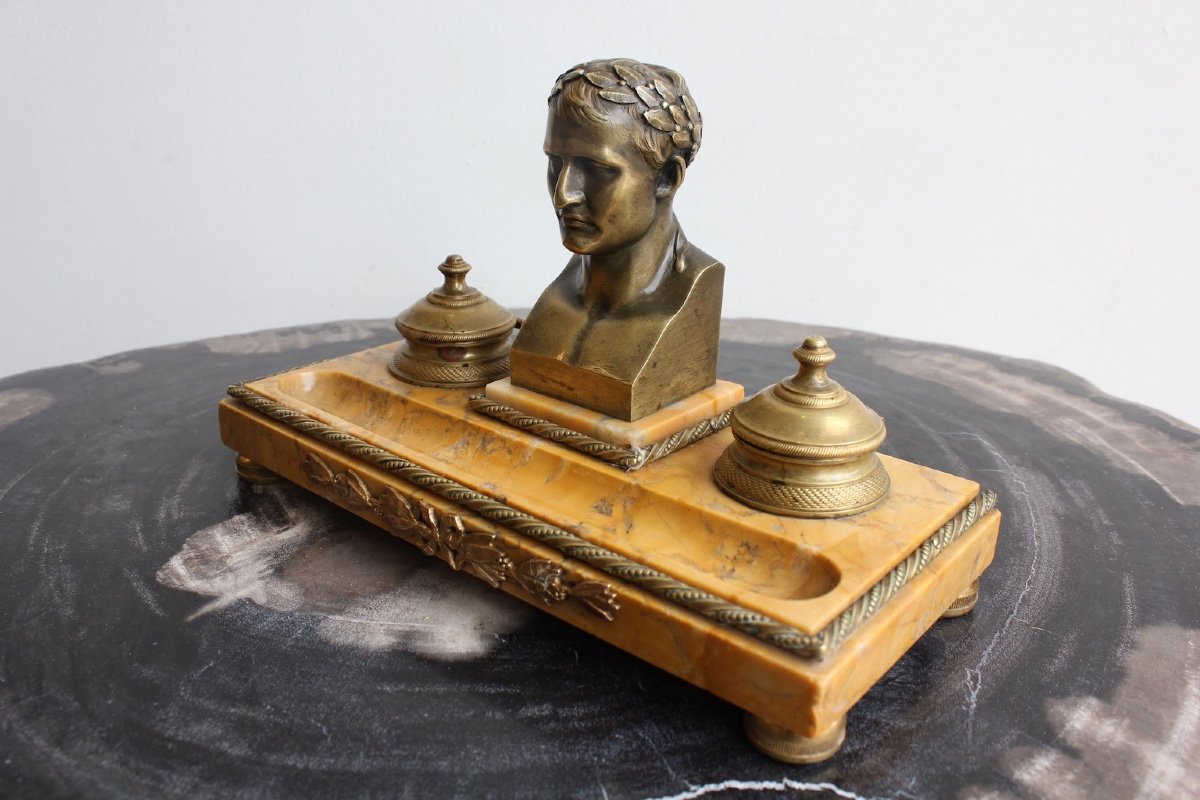19th Century Inkwell In Bronze And Marble -photo-2