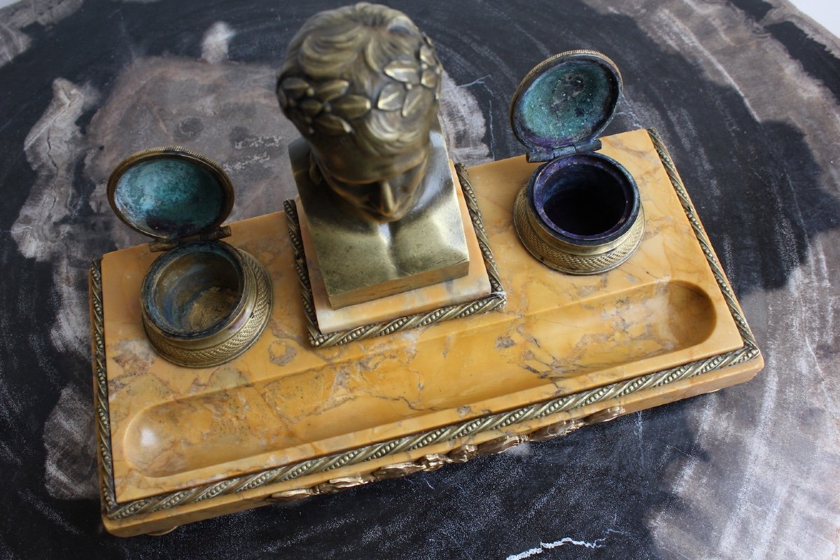 19th Century Inkwell In Bronze And Marble -photo-5