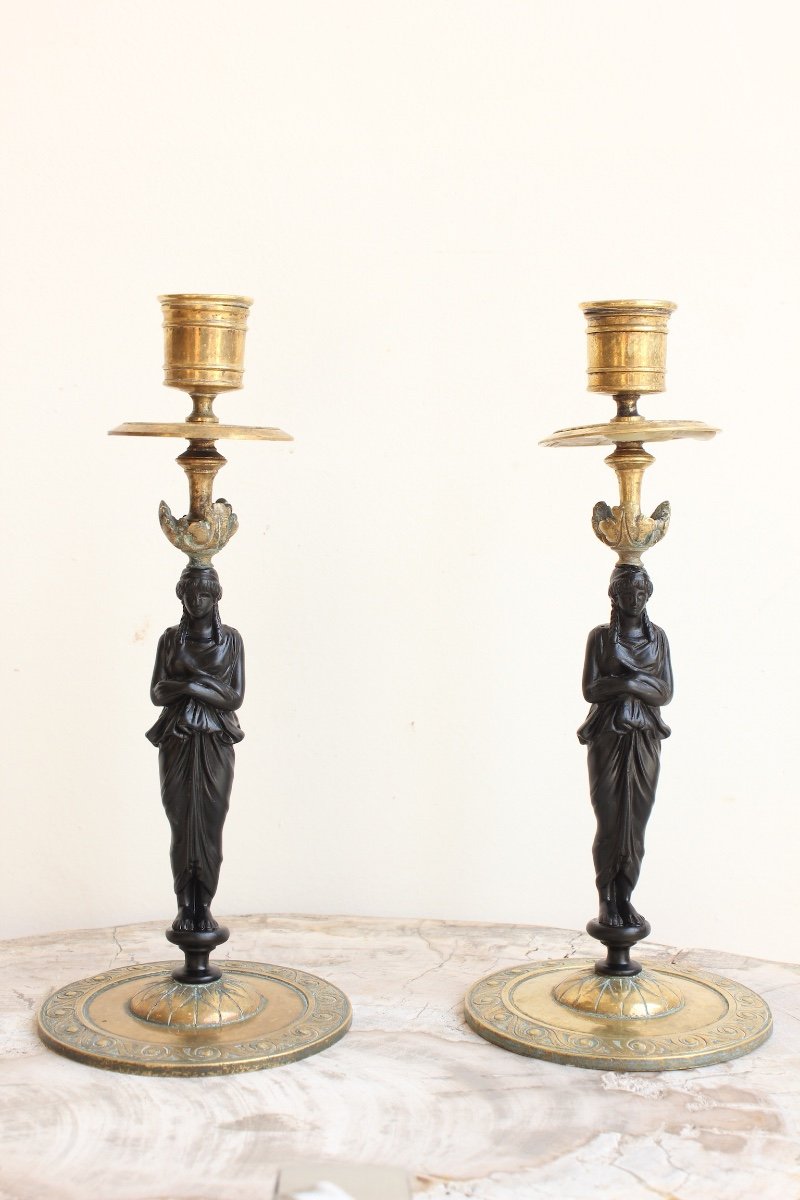 Paire De Candélabres En Bronze Doré Epoque XIXème 