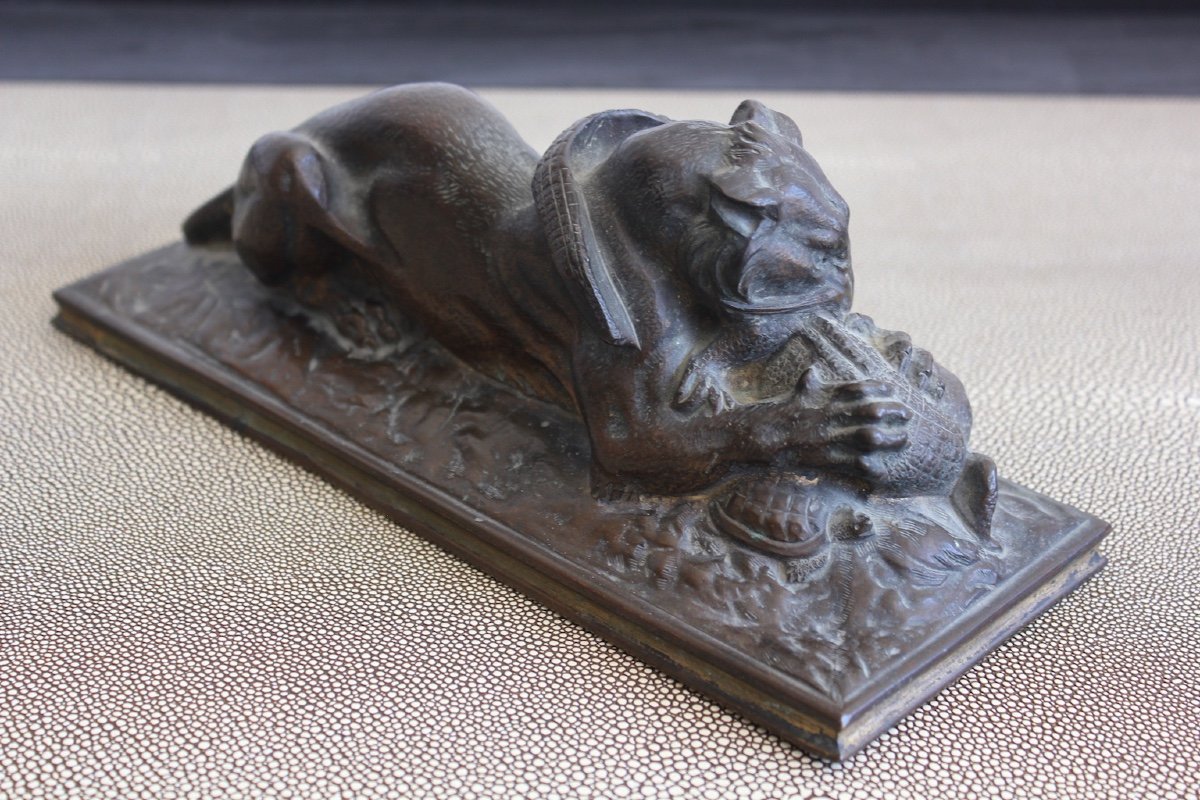 19th C. Tiger And Gavial Bronze Sculpture-photo-4