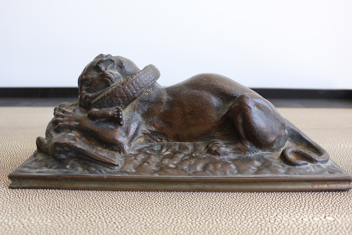 19th C. Tiger And Gavial Bronze Sculpture