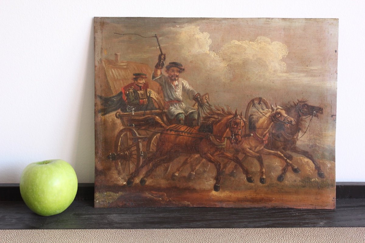 Russian Painting Troika Oil On Copper-photo-5