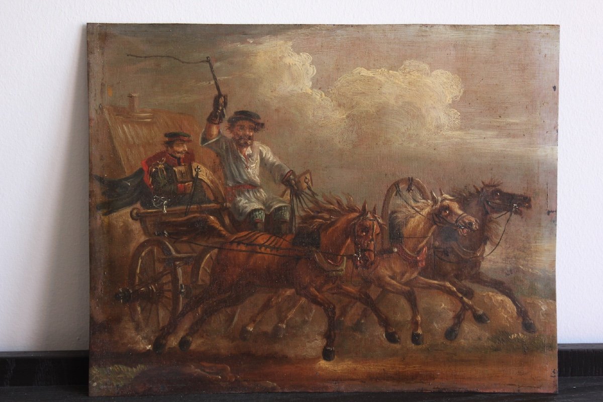 Russian Painting Troika Oil On Copper