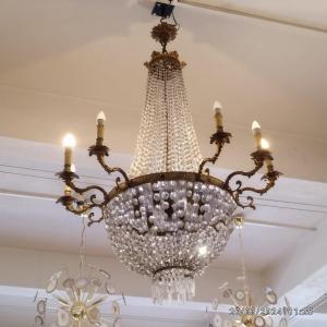 Basket Chandelier Late 19th Century Bronze Gilt And Crystal
