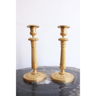 Pair Of Gilt Bronze Candelabras 19th Century