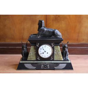 19th C. Sphinx Clock In Onyx And Marble 