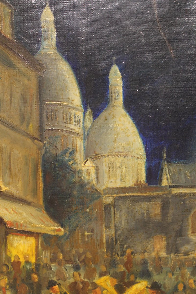 Tableau Paris nocturne Place Du Tertre à Montmartre - Tony Agostini (1916-1990)-photo-1