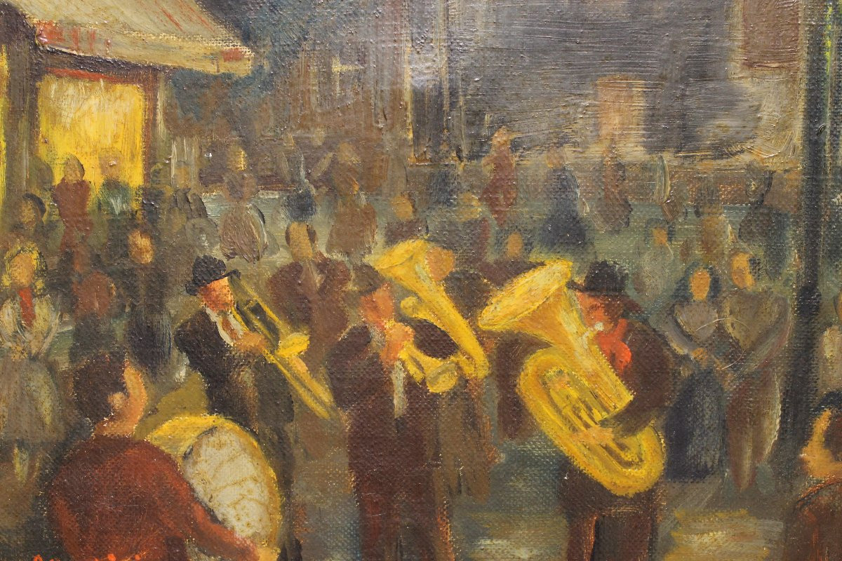 Tableau Paris nocturne Place Du Tertre à Montmartre - Tony Agostini (1916-1990)-photo-2