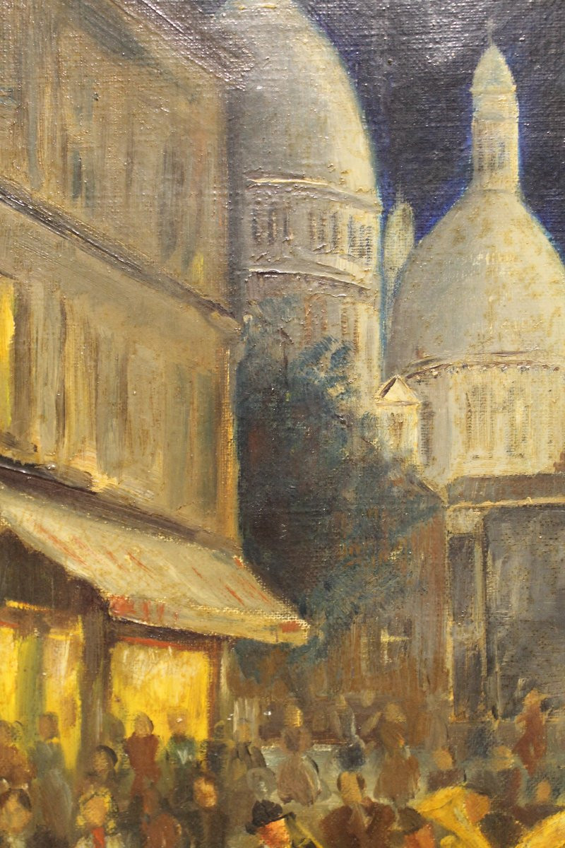 Tableau Paris nocturne Place Du Tertre à Montmartre - Tony Agostini (1916-1990)-photo-3