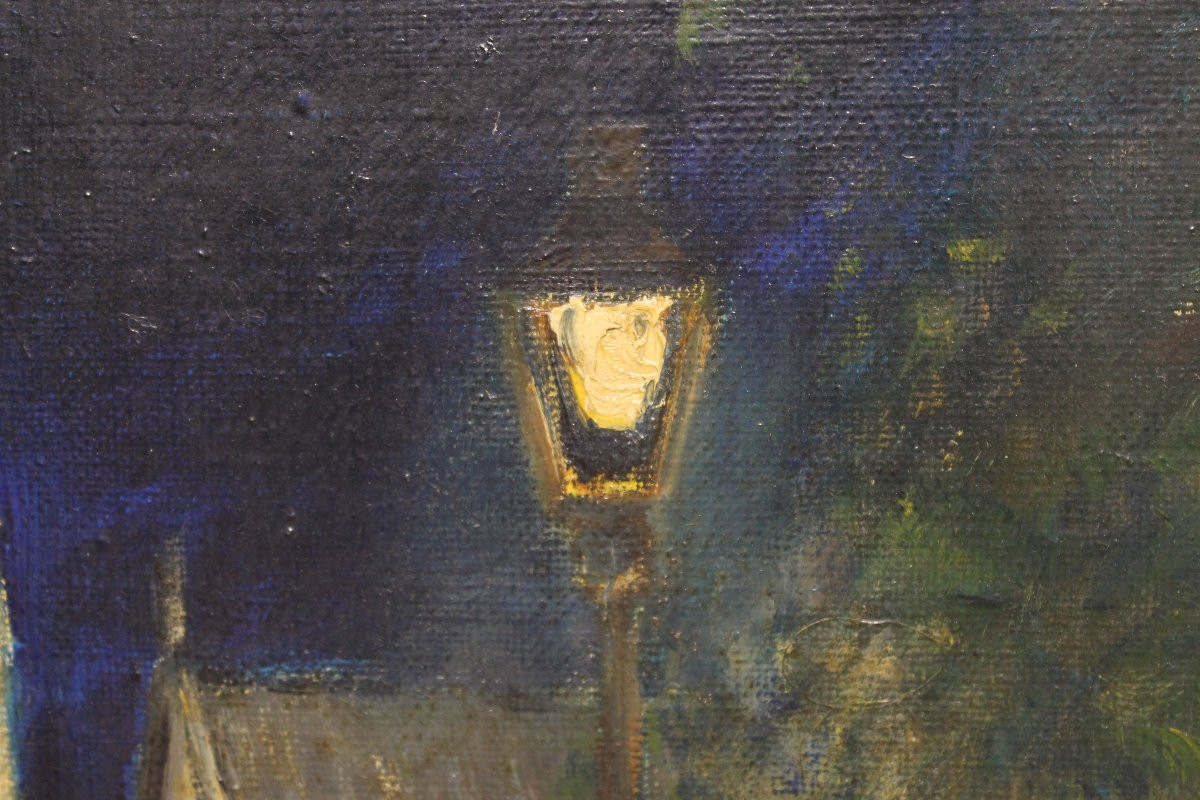 Tableau Paris nocturne Place Du Tertre à Montmartre - Tony Agostini (1916-1990)-photo-4