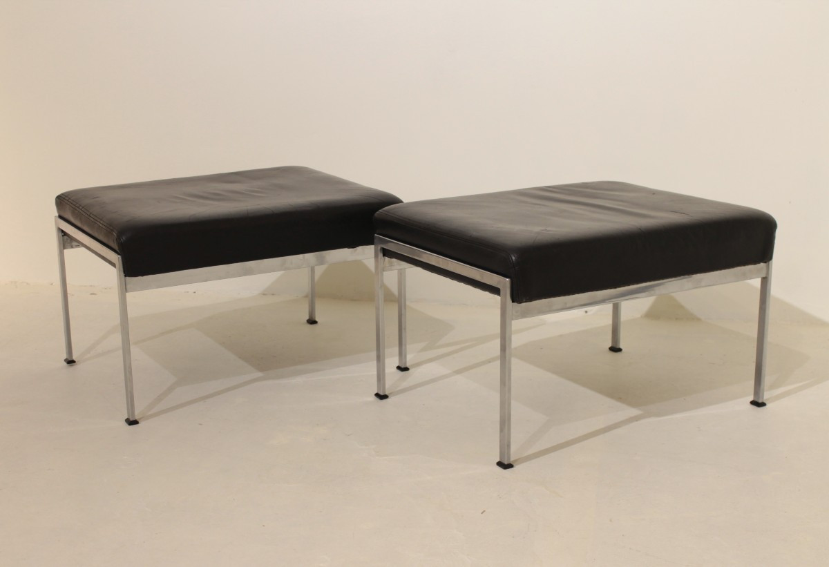 Pair Of Leather And Inox Footrests - Rob Parry