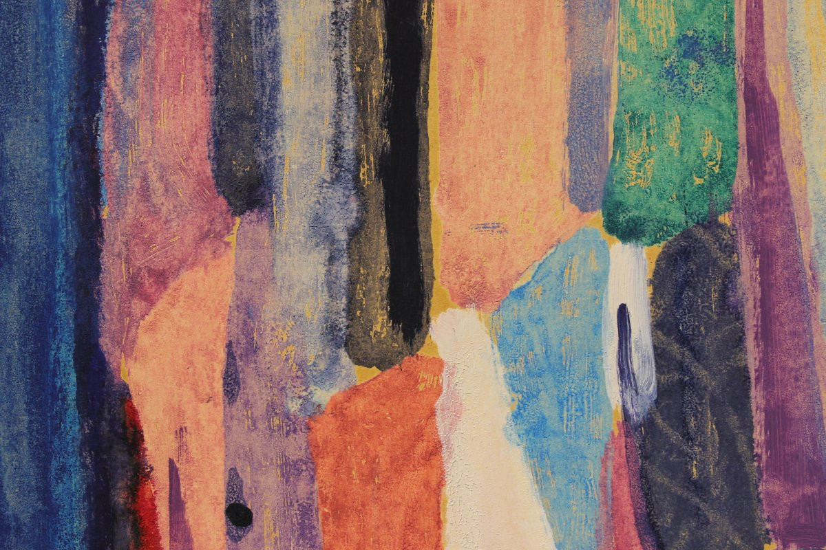 Gouache abstraite sur papier signée - des années 60/70-photo-5