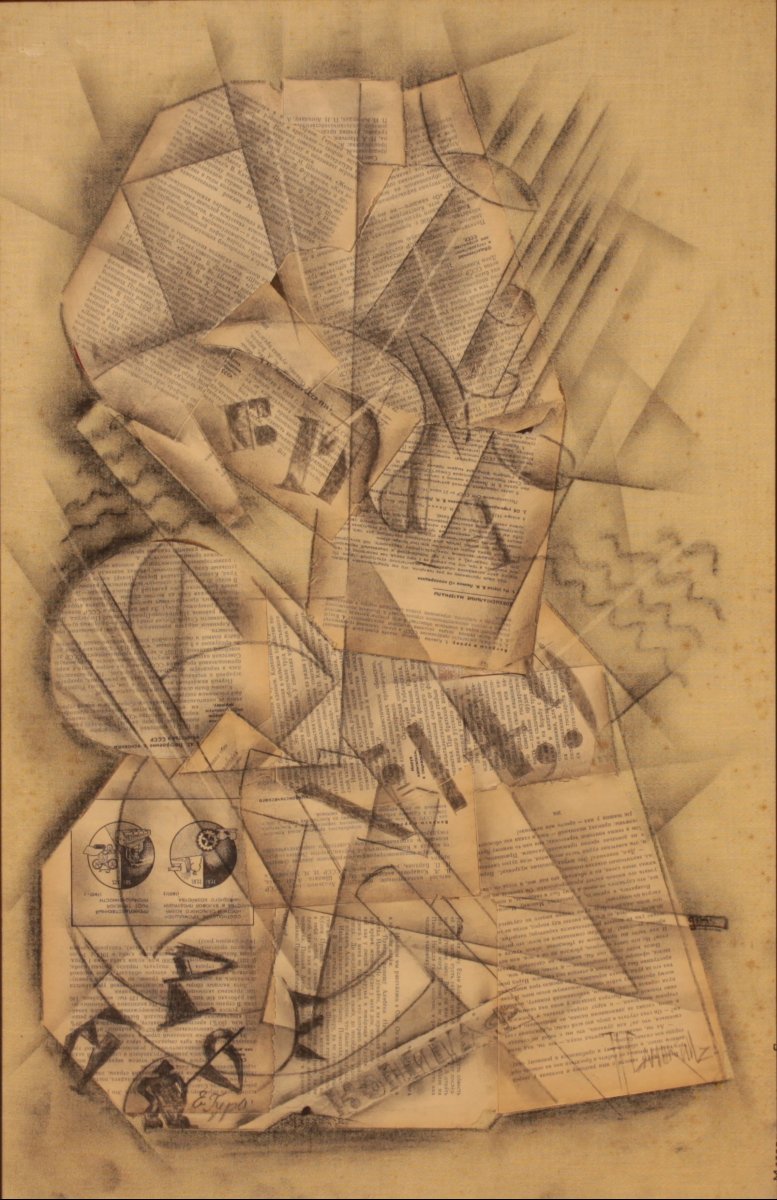Technique mixte cubofuturisme russe datée 1953-photo-2