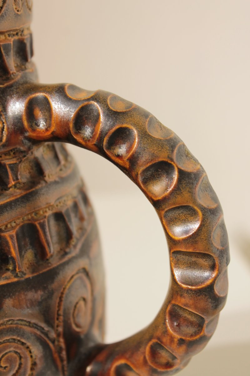 Large Ceramic Pitcher By Huguette Bessone-photo-3