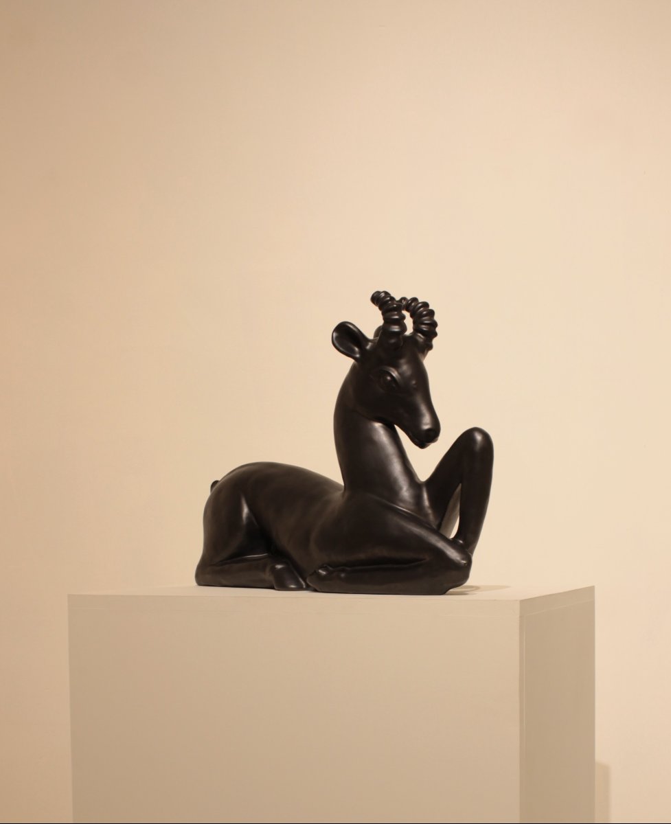 Important bouquetin en céramique signé FPP Vallauris -photo-4