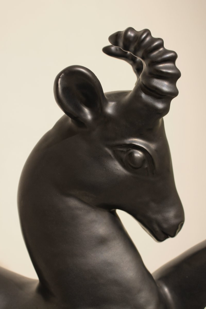 Important bouquetin en céramique signé FPP Vallauris -photo-1