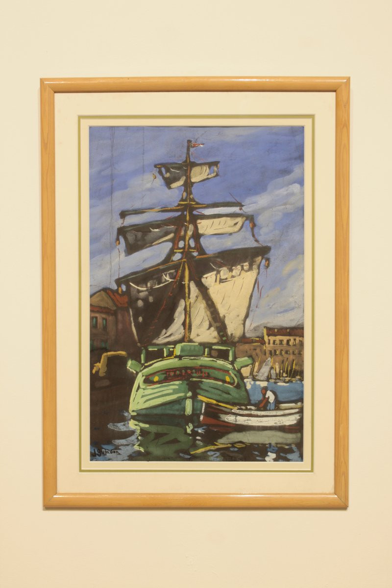 Marine Painting By Jean Guindon - Gouache On Paper-photo-4