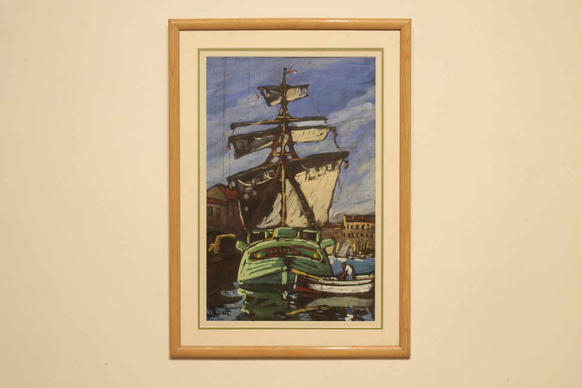 Marine Painting By Jean Guindon - Gouache On Paper-photo-1