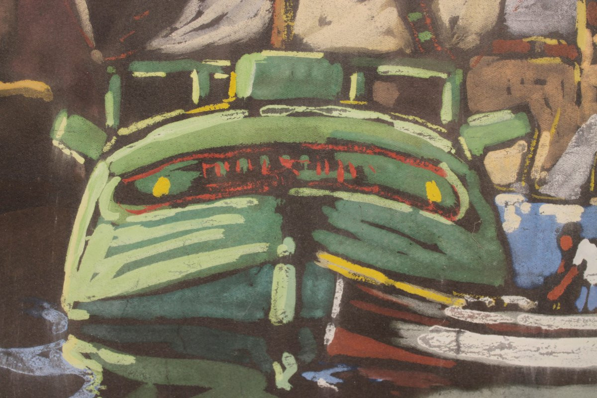 Marine Painting By Jean Guindon - Gouache On Paper-photo-3